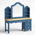 Blauer Holz-Kosmetiktisch mit Spiegel und Regalen