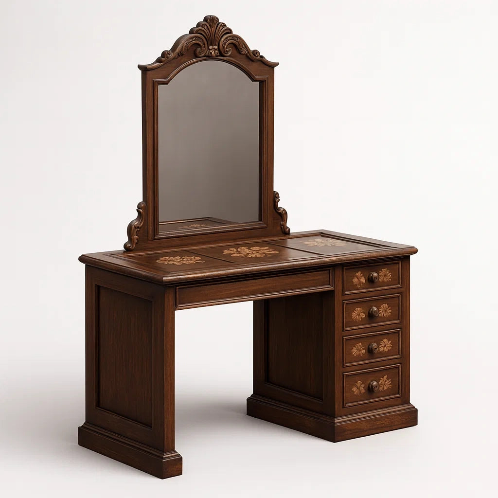 Holz Frisiertisch mit Spiegel und Schubladen Dunkelbraun