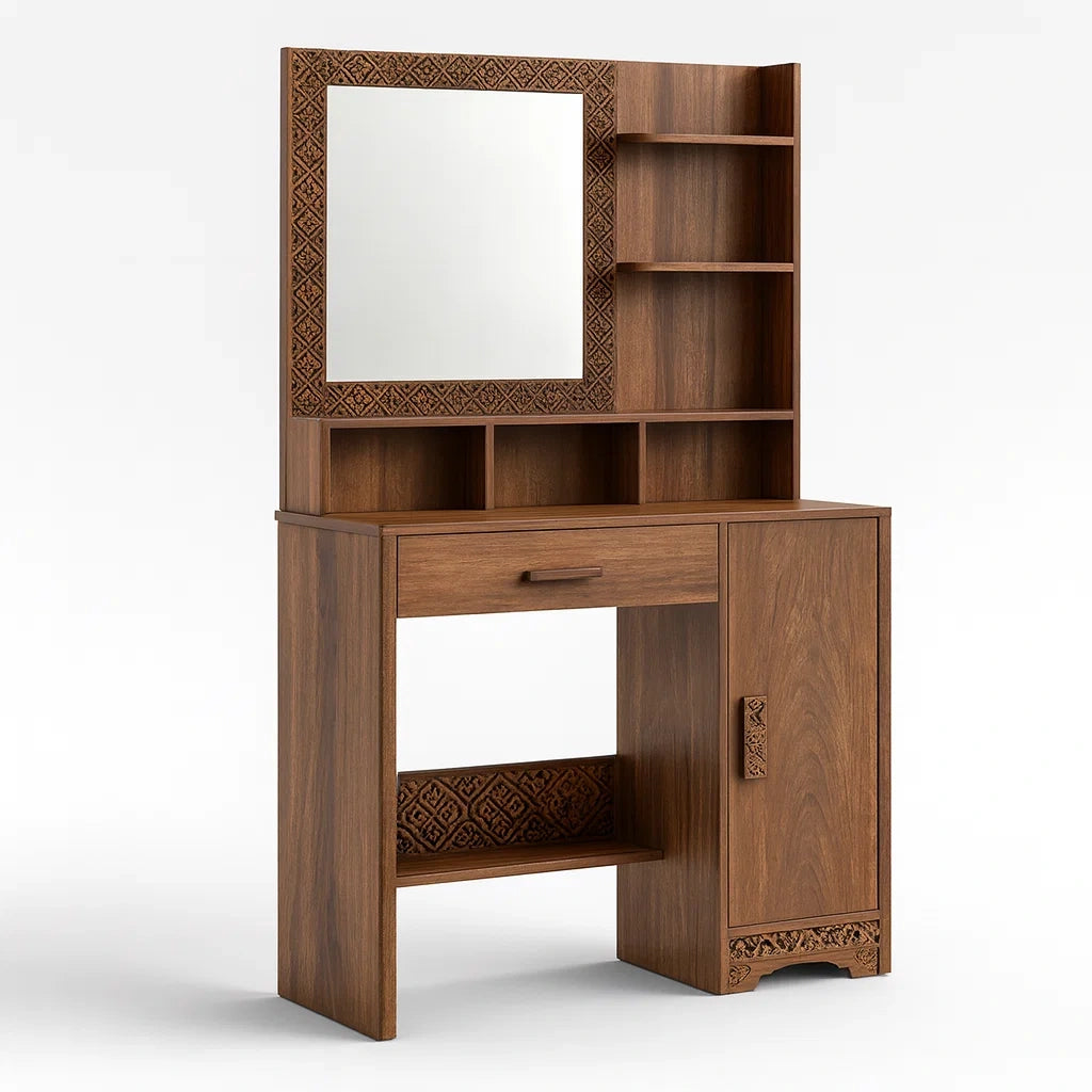 Schminktisch mit Regal und Spiegel Holz Braun 140x80x40cm