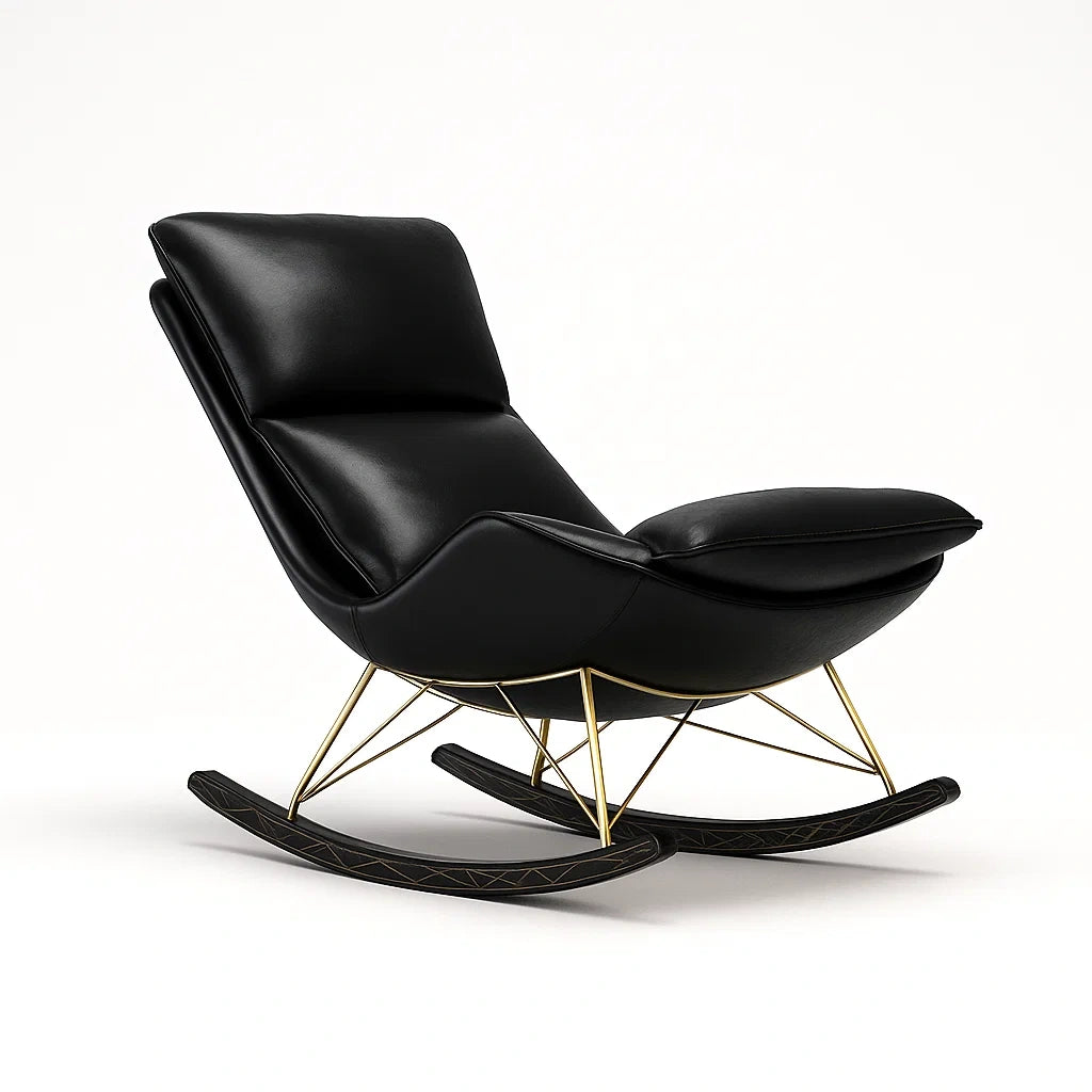 Schaukelstuhl Lederoptik Schwarz mit Metallgestell