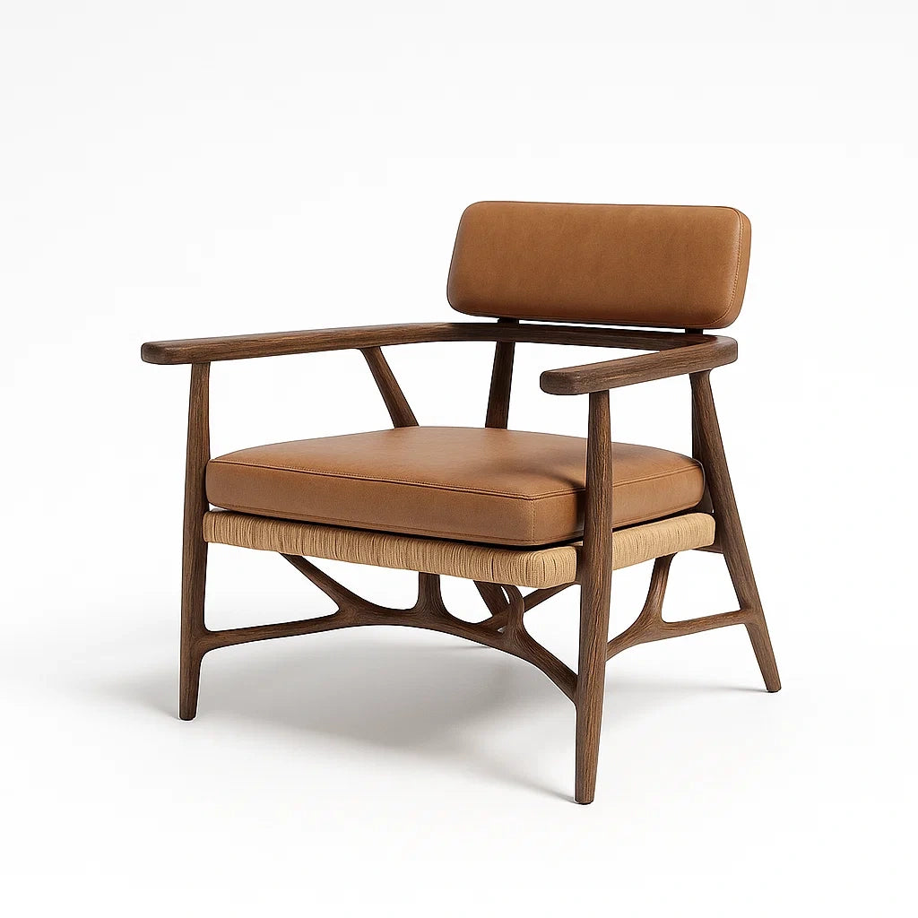 Sessel mit Lederbezug und Holzrahmen, Braun, 70x68x75 cm