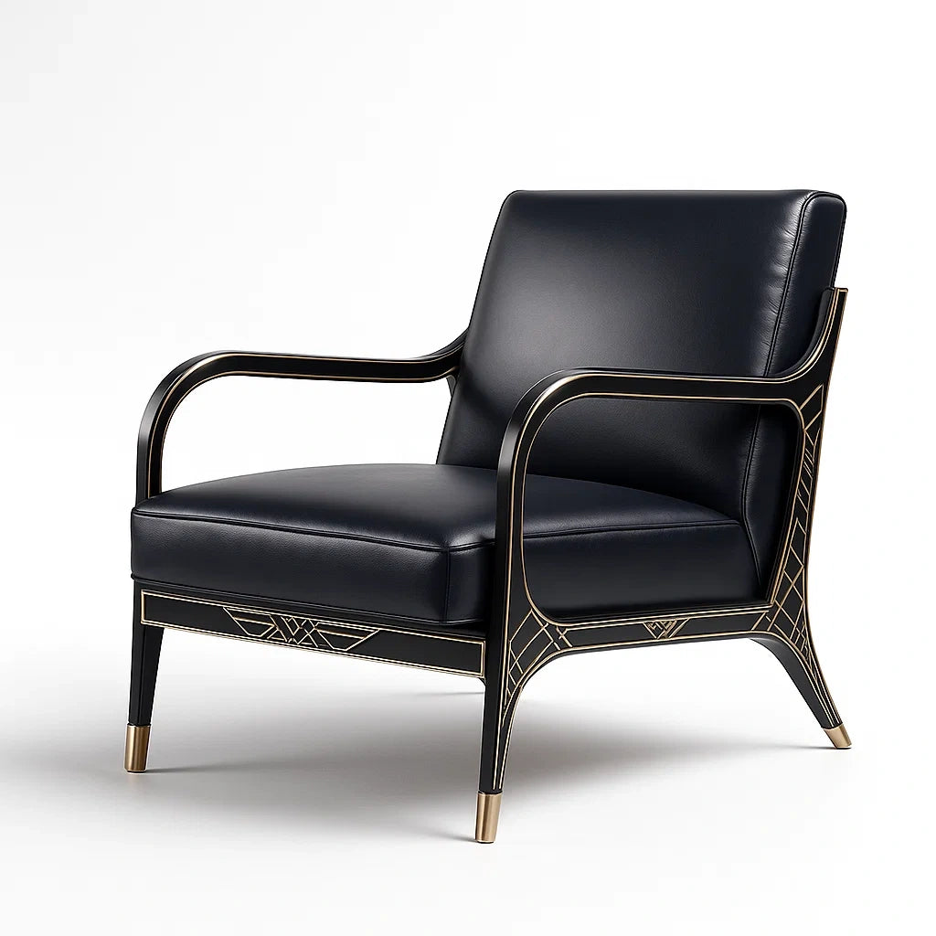 Leder Clubsessel mit Metallrahmen, Schwarz