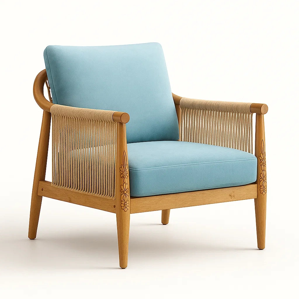Sessel Massivholz Hellblau Baumwolle