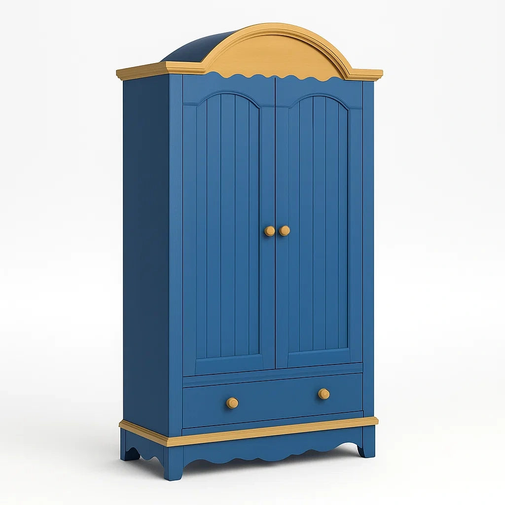 Kleiderschrank aus MDF und Kiefernholz Blau Gelb mit Schublade