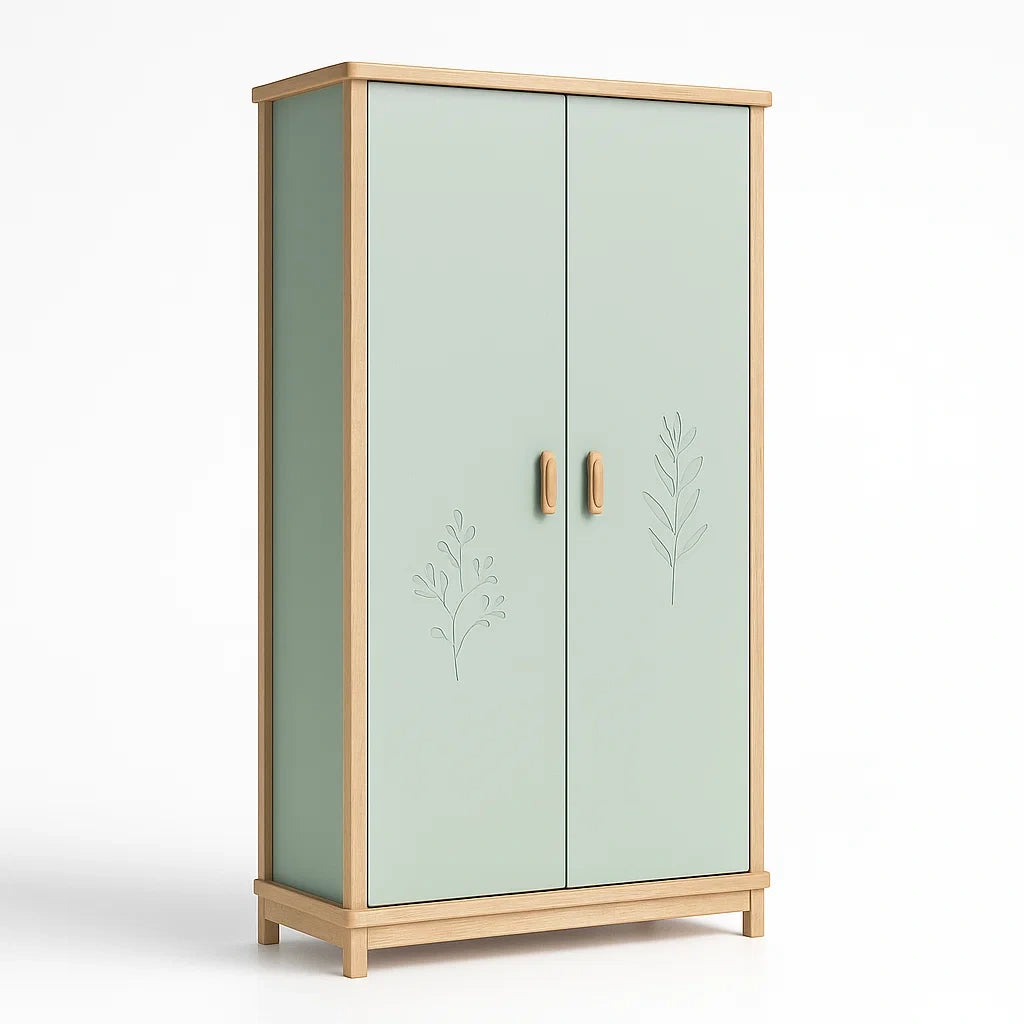 Holz und MDF Kleiderschrank mit Pflanzenmotiven Grün 2 Türen 180x90x50cm